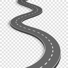 Fototapeta Creative vector illustration of winding curved road. Art design. Highway with markings. Direction, transportation set. Abstract concept graphic element. Way location infographic template. Pin pointer obraz