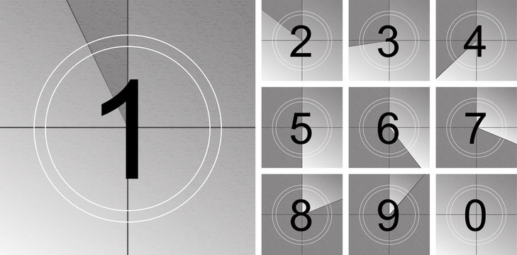 Creative vector illustration of countdown frame. Art design. Old film movie timer count. Vintage retro cinema. Abstract concept graphic element. Universal leader. Number one - 1