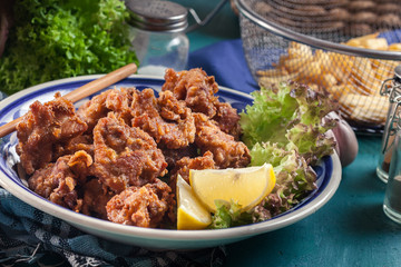 Crispy chicken karaage with lettuce
