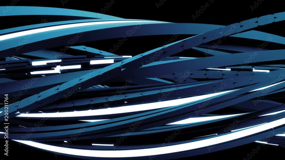 Poster 3d render abstract background. technology concept. random rectangular line are twisted. glow element