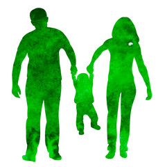  isolated watercolor silhouette family