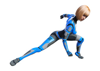 3D Rendering Female Robot on White