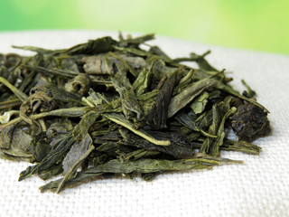 Green tea leaves closeup