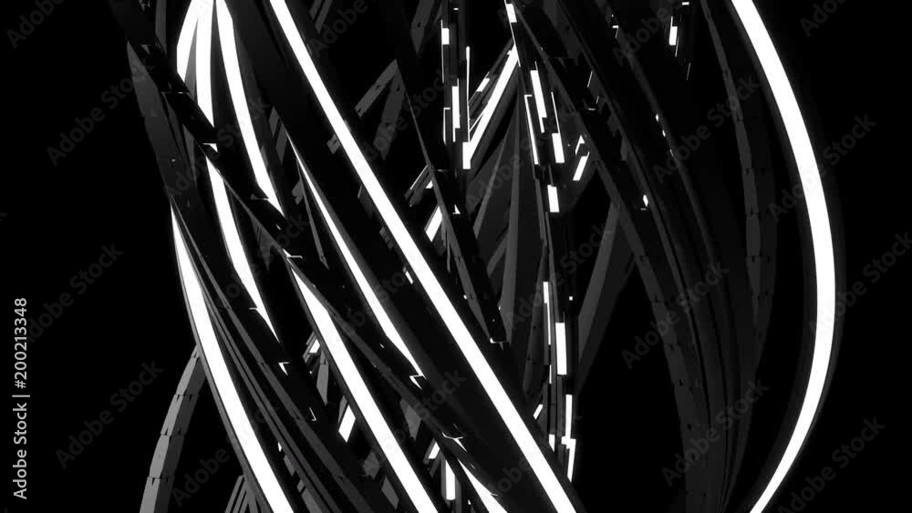 Poster 3d render abstract background. technology concept. random rectangular line are twisted. glow element