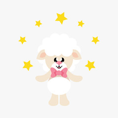 cartoon cute sheep white with tie and with stars