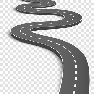 Creative vector illustration of winding curved road. Art design. Highway with markings. Direction, transportation set. Abstract concept graphic element. Way location infographic template. Pin pointer