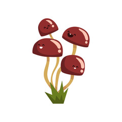 Cute funny honey agaric mushroom characters with funny faces vector Illustration on a white background
