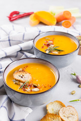 Squash Soup with Rosemary and Paprika. Traditional fall and winter spicy dishes
