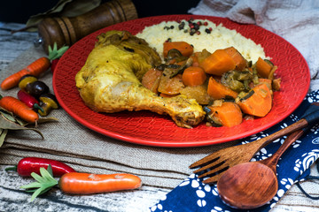 traditional moroccan dish couscous Chicken leg