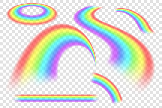Creative vector illustration of rainbows in different shape isolated on transparent background. Fantasy art design. Spectrum pattern. Abstract concept graphic element. Gay, LGBT, homosexual symbols.