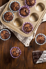 Chocolate muffin cups and chocolate bar.