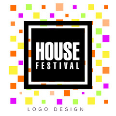 House festival logo design template, creative banner, poster, flyer for musical party celebration colorful