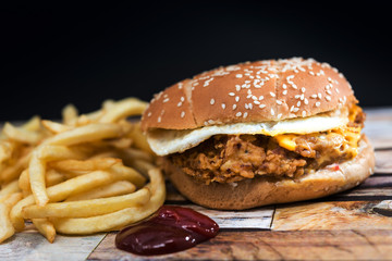 Cheese burger - American cheese chicken burger with fresh salad