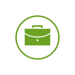 Green flat icon of brief case in circle. Document folder isolated on white. Vector illustration.