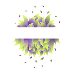 Text shape with violet and green leaves. Text box.