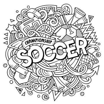 Cartoon cute doodles hand drawn Soccer illustration