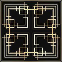 Vector geometric ornament in Art Deco style. Square abstract element for design. Light golden lined shape.