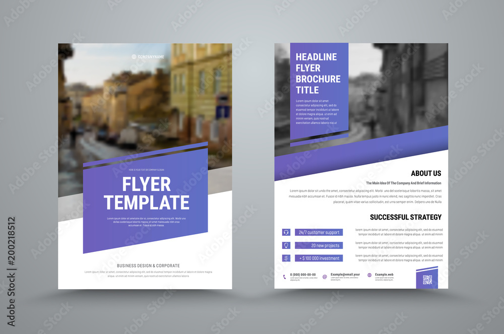 Poster design of a vector brochure with diagonal elements and a place for a photo
