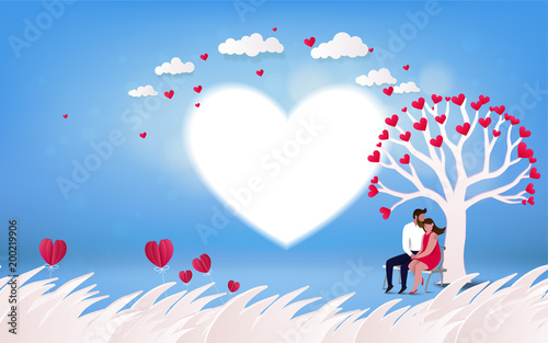 Red Heart Flower On Pink Background With Couple Kissing Under Love