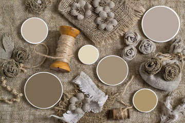 Burlap, decorative elements and color samples