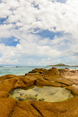 Obraz premium Scenics from the bay of Cabo Pulmo, where the desert meets the sea, Baja California sur Mexico.