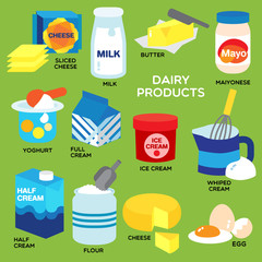 DAIRY PRODUCTS IN COLOR
popular dairy product illustrated in color for your cooking book, diary, short note. It can be cute icon or sticker for your cookbook. bon appetite.