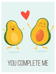 Bright poster with cute avocado couple and saying