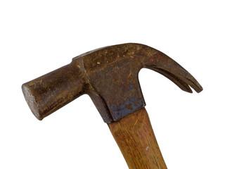 Old rusty wooden handled claw hammer