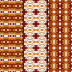 Set of 3 seamless patterns tribal design. Ethnic textile prints. Vector fashion backgrounds.