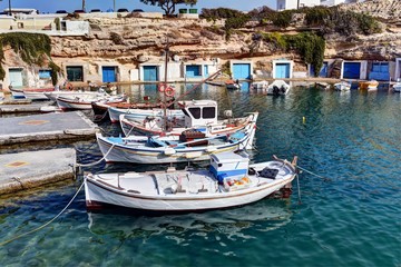 Fototapeta na wymiar Mandrakia, one of the most beautiful seaside villages in Milos island, Greece