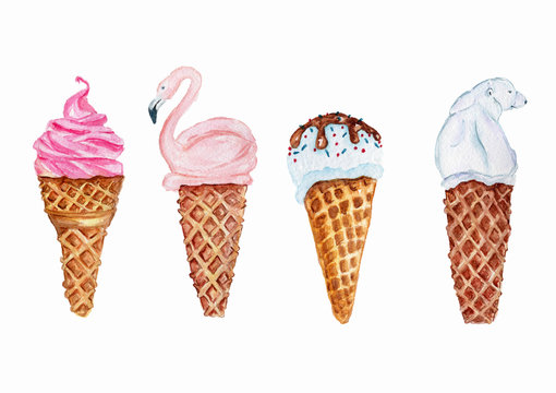 Set of watercolor ice cream