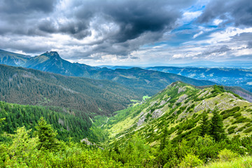 Valley and mountain panorama, polish Tatra Mountains