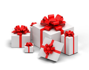 Obraz premium 3d realistic set of colorful gift boxes with bows and ribbons.