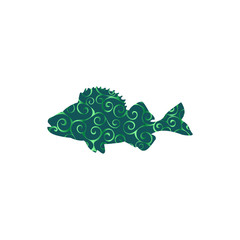 Perch fish aquatic spiral pattern color silhouette animal