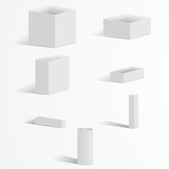 A set of white boxes on a light background