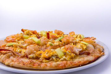 Pizza de langostinos.