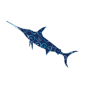 recommend clip art: Swordfish trout fish spiral pattern color silhouette aquatic ani