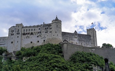 Fototapeta na wymiar Hohensalzburg Castle (Festung Hohensalzburg). Erected at behest of Prince - Archbishops of Salzburg - one of largest medieval castles in Europe. Salzburger Land, Austria.
