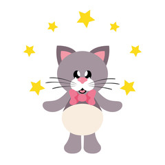 cartoon cute cat with tie and stars
