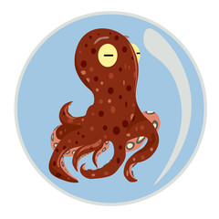 Underwater world, beautiful and cute spotted octopus. Vector graphics