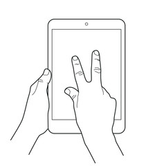 Zoom out gesture icon for tablet touch devices. Simple outlined vector icon. White background.