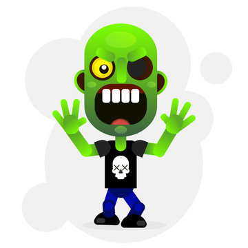 Vector cartoon funny green zombie