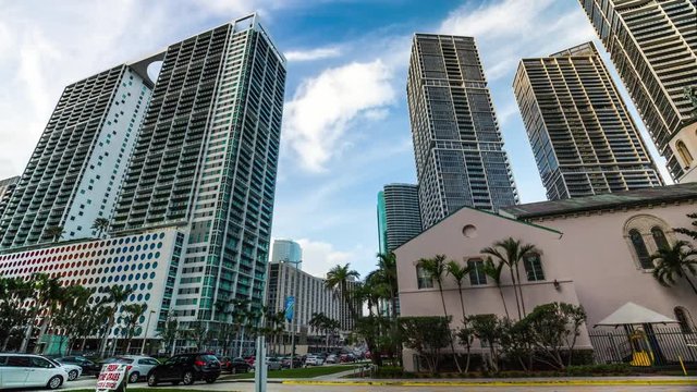 Summer time hyper lapse of Miami's downtown Brickell avenue, Florida. USA