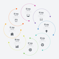Infographics template 8 options with circle