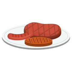set grill meats in dish vector illustration design
