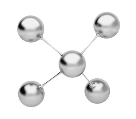 3d rendering illustration. Chrome polished molecule model abstract concept. Molecular shape isolated on white background.