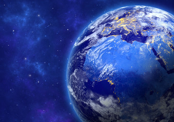 Planet Earth in space. Africa, part of Europe and Asia. Elements of this image furnished by NASA. 3D rendering.