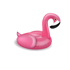Realistic 3D vector pink flamingo float inflatable swimming pool.