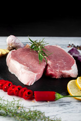 Raw pork meat with spice ingredient