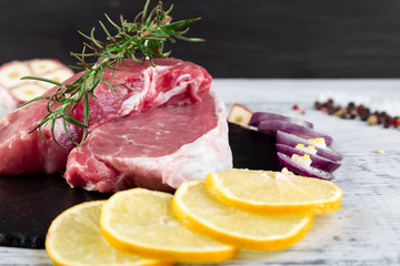 Raw pork meat with spice ingredient